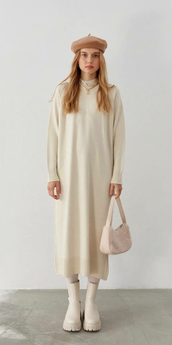 Robe tricot beige clair - Taille unique