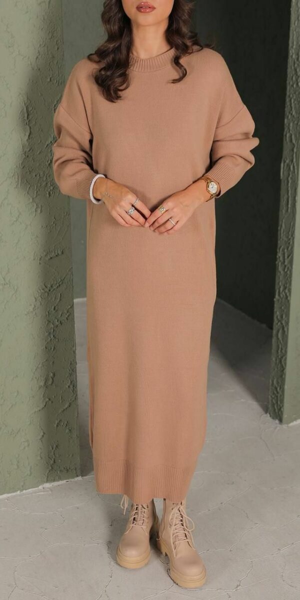 Robe tricot beige foncé - Taille unique