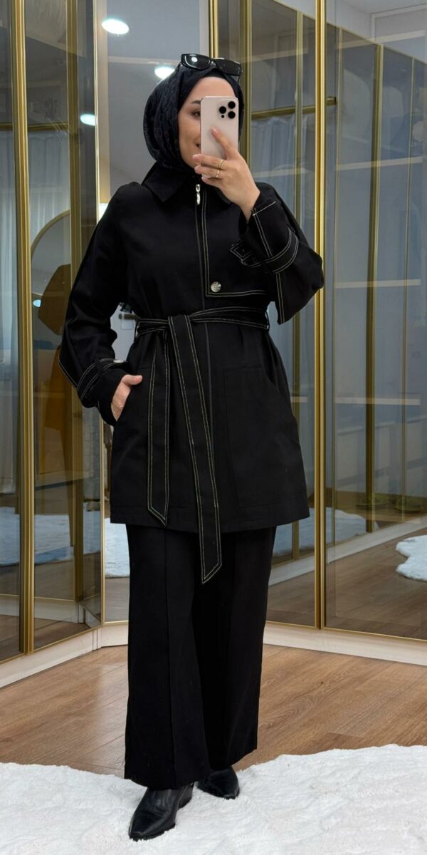 Ensemble trench structuré +pantalon noir